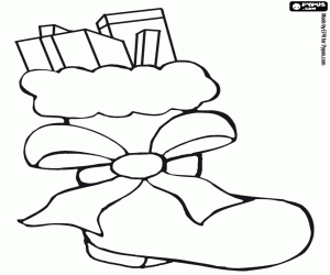 Coloriage Botte de Pape Noel avec un ruban et rempli de cadeaux