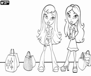 Coloriage Bratz filles avec leur robes d'�t� - printemps et avec des sacs � main vari�s