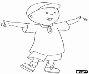 Coloriage Caillou avec capuchon, de bonheur et � bras ouverts en �t�