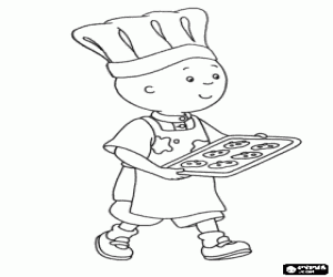 Coloriage Caillou en aidant dans la cuisine avec son chapeau de chef cuisinier et de pr�parer des biscuits