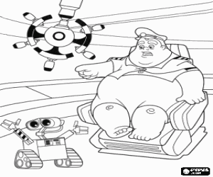 Coloriage Capitaine McCrea, commandant de l'Axiom, Auto et Wall-e � l'int�rieur de le vaisseau spatial