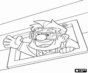 Coloriage Carl Fredricksen agitant de la fen�tre de sa maison de vol