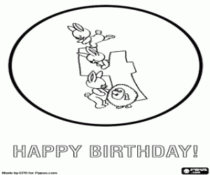 Coloriage Carte d'anniversaire avec animals pour enfants de 4 ans