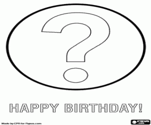 Coloriage Carte d'anniversaire avec un grand point de question et une grande question