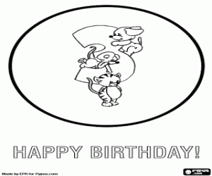 Coloriage Carte d'anniversaire d'animals pour les enfants de 3 ann�es