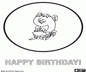 Coloriage Carte d'anniversaire d'animals pour les enfants de 9 ann�es