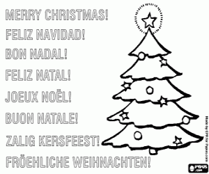 Coloriage Carte de No�l avec un sapin d�cor� avec des �toiles