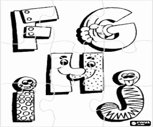Coloriage Casse-t�te de Lettres F, G, H et J avec des dessins amusants
