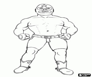Coloriage Catcheur avec un masque pr�par� pour le combat, catch ou lutte professionnelle est un spectacle sportif