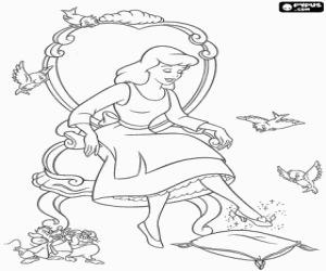 Coloriage Cendrillon en �tant prouv� le soulier de cristal perdue dans le palais en sortant en courant juste avant minuit