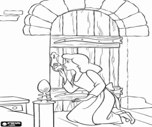 Coloriage Cendrillon en regardant par la serrure de sa chambre