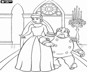 Coloriage Cendrillon entrant dans l'�glise le jour de son mariage avec le Prince, bras dessus du Grand-Duc