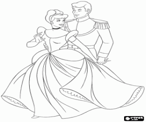 Coloriage Cendrillon et le Prince avec ses costumes �l�gants au palais