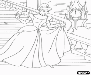 Coloriage Cendrillon rapidement sur les marches du palais et perd une pantoufle de verre tout en jouant les cloches de minuit