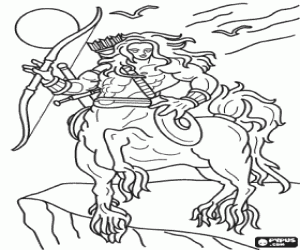 Coloriage Centaure arm� avec des arcs, des fl�ches et l'�p�e - Cr�ature avec le corps e la t�tehumain et le corps du cheval