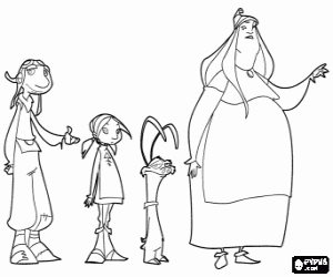Coloriage Certains des protagonistes des aventures de Gwizdo, Zaza, Hector et Jeanneline