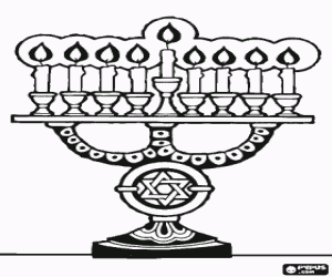 Coloriage Chandelier � neuf branches, une Hanoukkia utilis� � le c�l�bration de Hanoucca