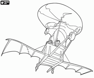 Coloriage Chasseurs de dragons dans sa machine volante avec le pilote Gwizdo