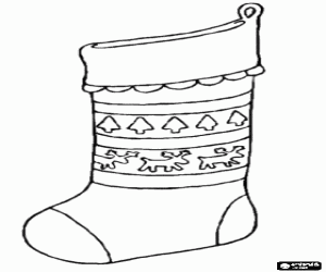 Coloriage Chaussette de No�l avec des dessins des rennes et des sapins