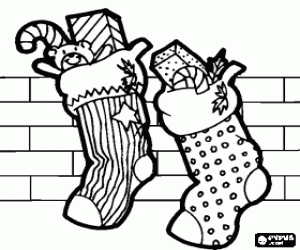 Coloriage Chaussettes de No�l suspendus et plein de cadeaux