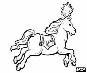 Coloriage Cheval dans le spectacle de cirque avec des plumes sur la t�te