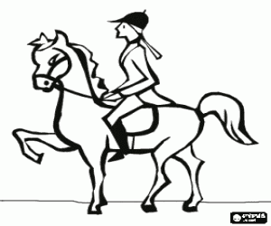 Coloriage Cheval et cavalier en effectuant exercice de dressage