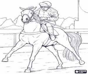 Coloriage Cheval et jockey sur une course de chevaux � l'hippodrome