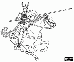 Coloriage Chevalier a lanc� une attaque rapide de lennemi avec la lance � cheval
