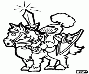 Coloriage Chevalier avec l'�p�e en haute, sur son cheval
