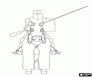 Coloriage Chevalier avec la lance et le cheval totalement prot�g�es pr�ts au combat