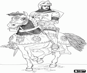 Coloriage Chevalier en armure et casque � cheval