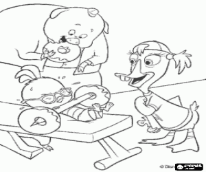 Coloriage Chicken Little faint exercice pour renforcer son muscles accompagn� de ses amis
