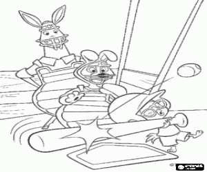 Coloriage Chicken Little frapper la balle avec la batte avec les yeux ferm�s