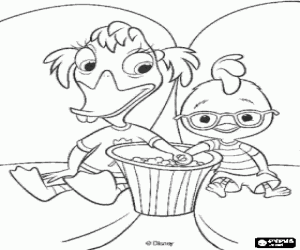 Coloriage Chicken Little main dans la main avec sa petite amie Abby Mallard dans le cin�ma