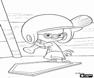 Coloriage Chicken Little tr�s concentr� pour frapper la balle au jeu de base-ball � l'�cole