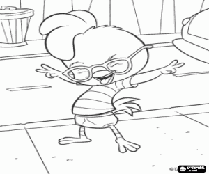 Coloriage Chicken Little tr�s heureux et faisant le signe de la victoire