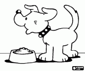 Coloriage Chien avec son plat compl�te d'alimentation