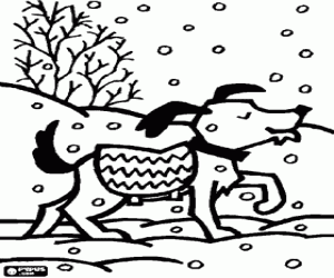 Coloriage Chien marchant dans un paysage enneig�