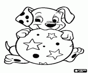 Coloriage Chiot dalmatien avec un ballon