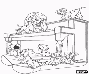 Coloriage Chiots dalmatien jouant sur le piano