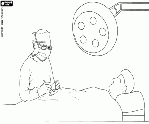Coloriage Chirurgien pr�t � op�rer sur un patient en salle d'op�ration ou en salle d'op�ration