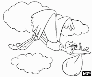 Coloriage Cigogne battant au cirque pour offrir un b�b� �l�phant � Mme Jumbo
