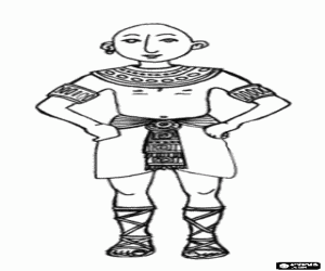 Coloriage Citoyen �gyptien orn� avec des brassards et du collier avec la t�te ras�e en habillant une courte poitrine (shenti) et une ceinture et en chaussant des santals