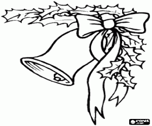 Coloriage Cloche de No�l d�cor� de feuilles de houx et un ruban avec un grand n�ud