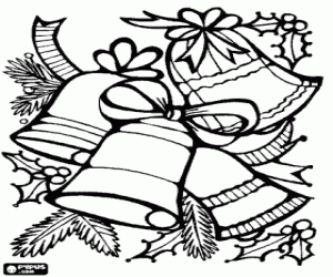 Coloriage Cloches de No�l avec des rubans et des feuilles de houx et de sapin
