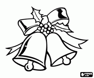 Coloriage Cloches de No�l avec ruban et des feuilles de houx