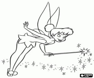 Coloriage Clochette en action avec la baguette magique