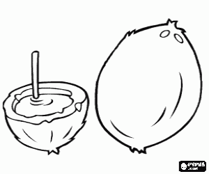 Coloriage Cocos, un entier et l'autre parti avec l'eau de coco