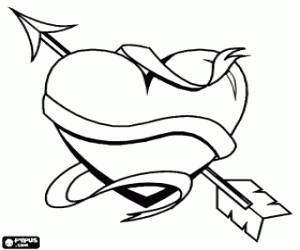 Coloriage Coeur transperc� par  une fl�che de Cupidon