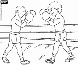 Coloriage Combat de boxe, les boxeurs ou des combattants dans la position de la d�fense dans le ring